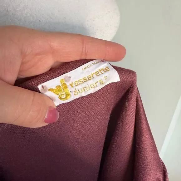 1970s Vassarette Burgundy Pink Chevron Pattern Bohemian Flower Power Maxi Dress - Picture 11 of 11